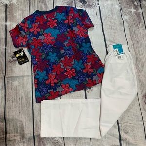 NWT SMALL WINK SCRUB TOP & LANDAU WHITE PANTS